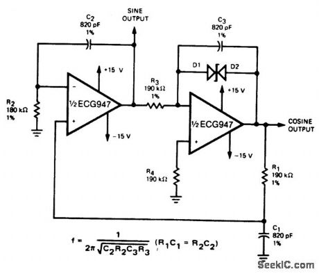 Quadrature_oscillator_using_an_ECG947_dual_operational_amplifier_IC