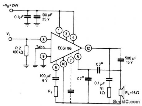 5_watt_AF_power_amplifier_with_16_ohm_load_connected_to_ground_using_no_bootstrap