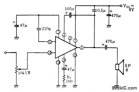 1_wat_OTL_AF_power_amplifier_using_an_ECG1126_14_pin_DIP_with_tab_Typical_voltage_gain_is_40_dB