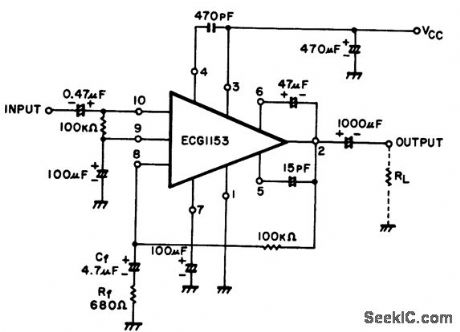 42_watt_AF_power_amplifier_using_an_ECG1153_10_pin_SIP