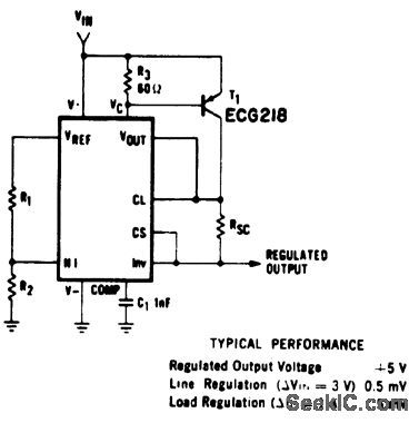 Positive_precision_voltage_regulator_using_an_ECG915_or_ECG915D_IC