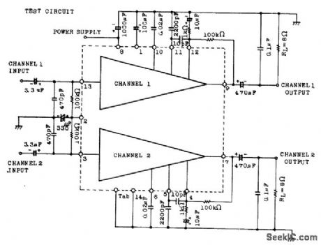 2_watts_per_channel_dual_AF_power_amplifiers_using_an_ECG1154_14_pin_DIP