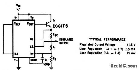 Positive_precision_voltage_regulator_15_volts_using_an_ECG915_or_ECG915D_IC