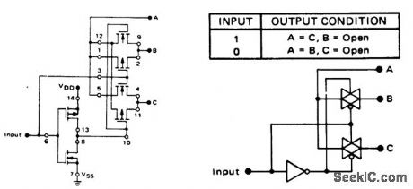 2_input_analog_multiplexer_using_an_MC14007_dual_pair_plus_inverter