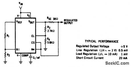 Positive_voltage_regulator_5_volts_with_foldback_current_limiting_using_an_ECG915_or_ECG915D