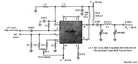 Double_balanced_mixer_with_broadband_inputs_and_9_MHz_tuned_output
