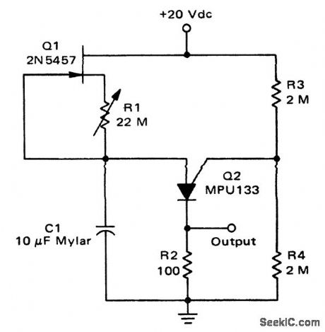 Time_delay_circuit_with_constant_current_charging_of_timing_circuit_using_a_UJT_and_JFET