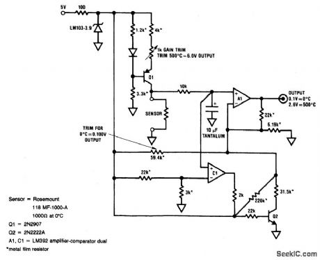 Linearized_platinum_RTD_thermometer_single_supply