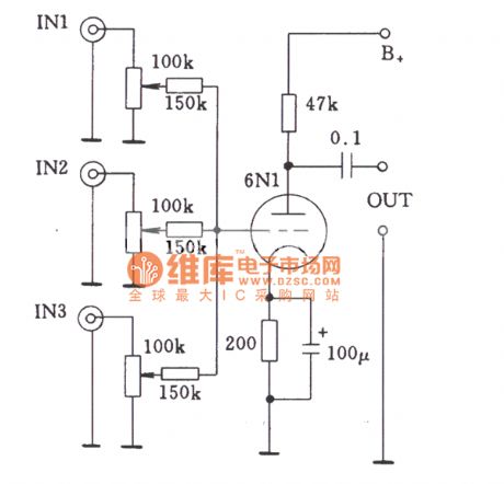 Single-stage multi-channel input circuit of tube by coupling resistor