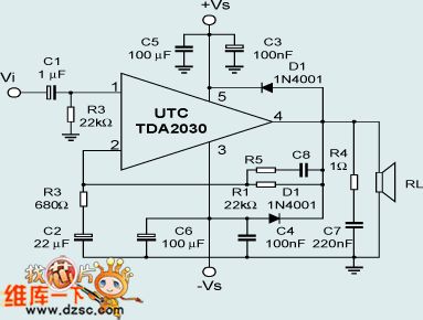 TDA2030 typical application circuit diagram 1