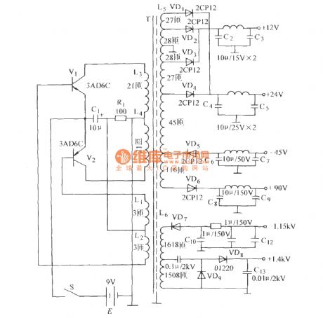 High-frequency high-voltage oscillator circuit (DC voltage converter )