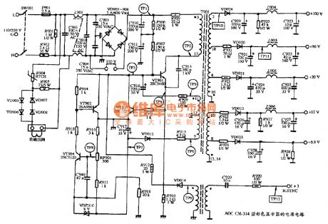 The power supply circuit diagram of AOC CM-314 color display