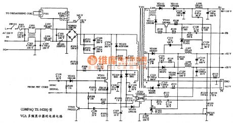 The power supply circuit diagram of COMPAQ TE-1420Q VGA multi-frequency display