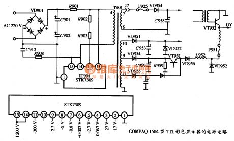 The power supply circuit diagram of COMPAQ 1504 TTL color display