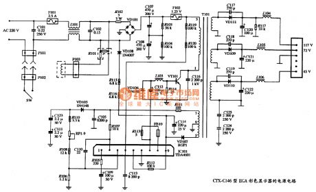 The power supply circuit diagram of CTX-C146 EGA color display