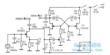 Secondary standard 100kHz and 10kHz oscillator circuit