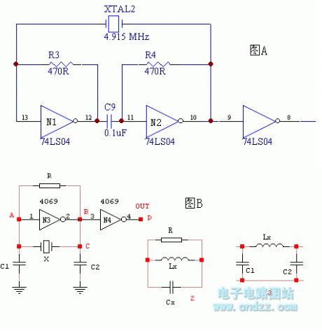 Parallel resonant crystal oscillator composed of Gate circuit