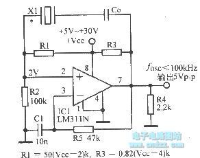 The crystal oscillator circuit composed of LM311N comparator