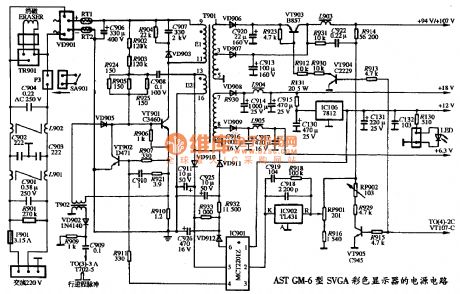 The power supply circuit diagram of AST GM-6 SVGA color display