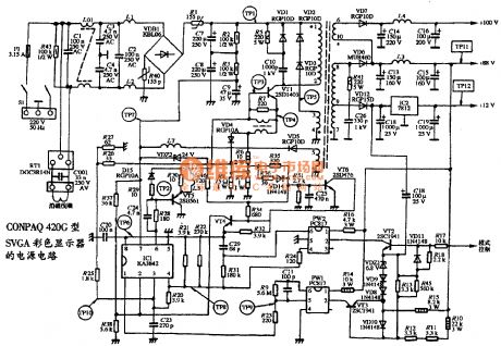 The power supply circuit diagram of CONPAQ 420G SVGA color display