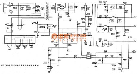 The power supply circuit diagram of AST CM-6P SVGA color display