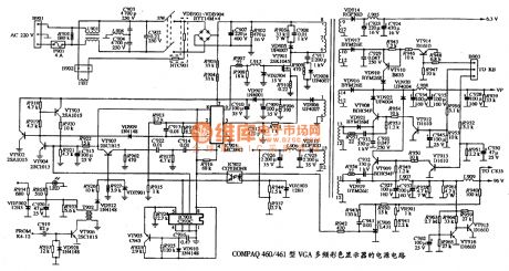The power supply circuit diagram of COMPAQ 460461 VGA multi-frequency color display