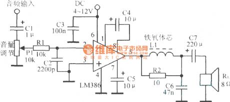 The LM386 typical application circuit