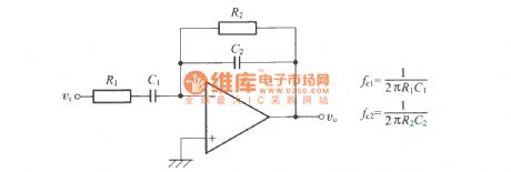 The first-order band-pass filter composed of an operational amplifier