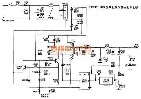 The power circuit of CASPER 1489 monochrome monitor