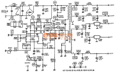 The power circuit of AST-TE1438 EGA color monitor