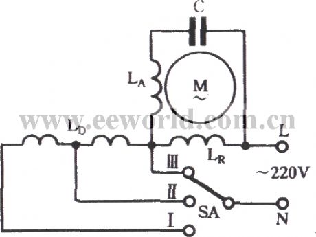 The winding tap T- connection three-speed circuit of single-phase motor