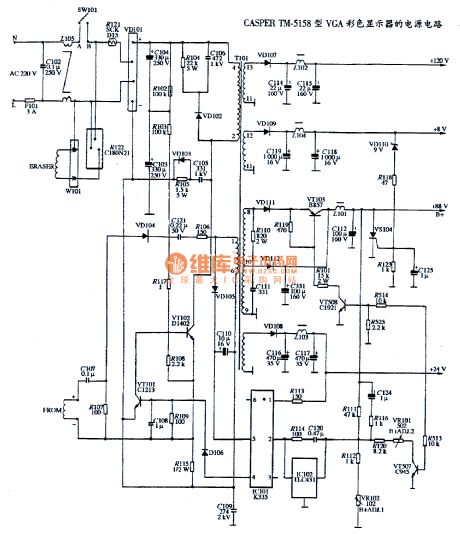 CASPER TM-5158 multi -frequency color monitor power circuit diagram