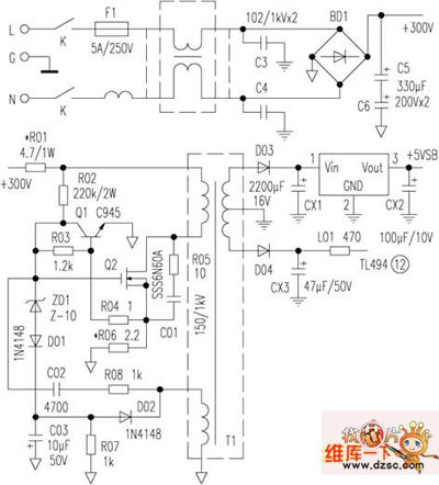 ATX switching power auxiliary power supply maintenance circuit diagram