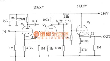 The line amplifier and output stage circuit of Marantz-7 tube