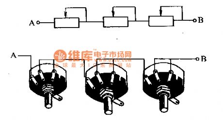 The precision potentiometer combination circuit adjusted in wide range