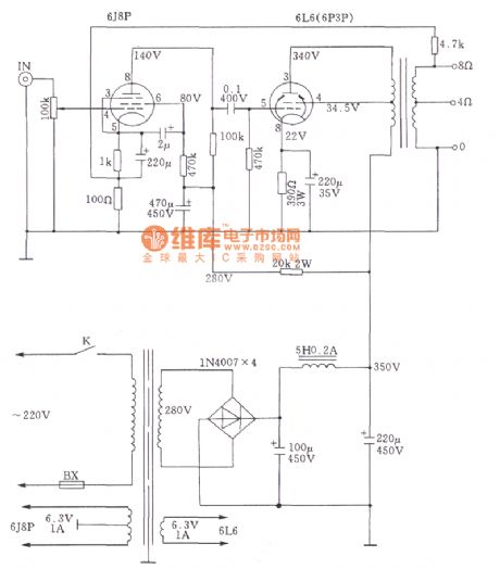 The single-ended Class A amplifier circuit of ultra- linear connection tube