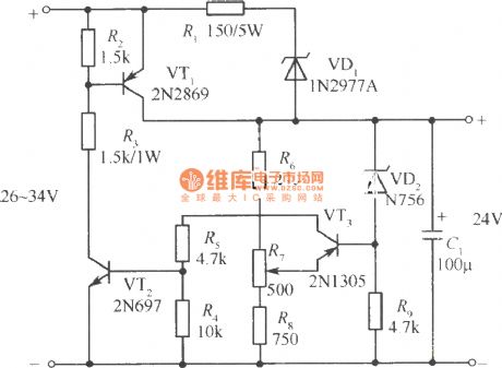 24V Short circuit proof regulated power supply circuit