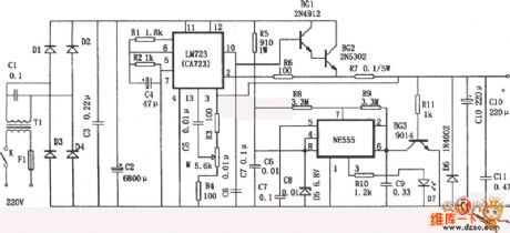 The 1.25~27V adjustable power supply circuit diagram composed of μA723 high definition IC