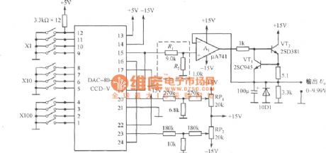 Digital programmable voltage reference circuit diagram with 0 ~ 9.99V Output voltage