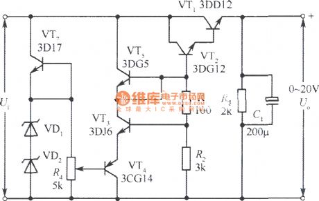 0V to 20V Regulated voltage power supply circuit