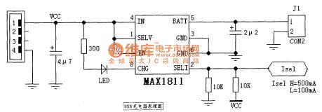 MAX1811 USB mobile phone emergency charger circuit diagram