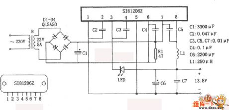 13.8V switching (voltage) regulator supply circuit diagram