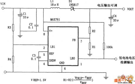 Output boost adjustable power composed Of MAX761 circuit diagram