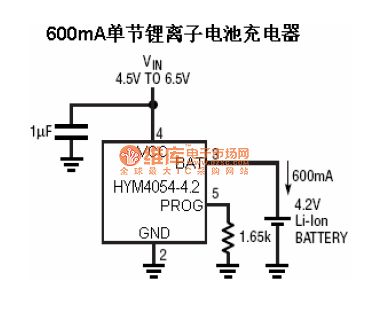 600mA Single lithium battery charging circuit diagram