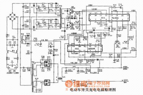 Electric vehicle switching charging power supply circuit diagram