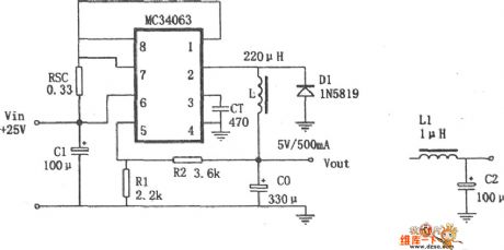 Step-down converting power circuit composed Of MC34063