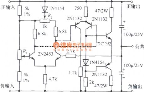 ±5～25V Bipolar regulated voltage power supply circuit
