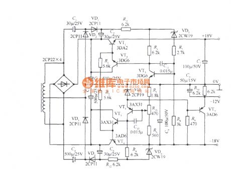 ±18V Bipolar regulated voltage power supply circuit