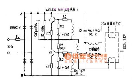 20W fluorescent lamp electronic ballast with with MJE13005×2 circuit diagram