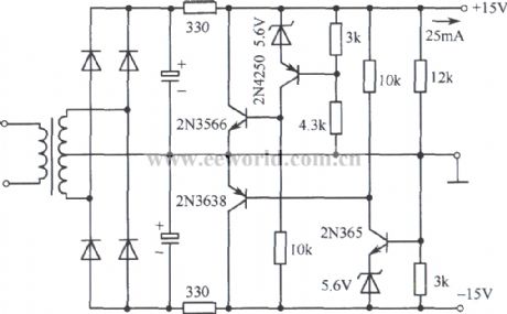 ±15V Bipolar parallel regulated voltage power supply circuit